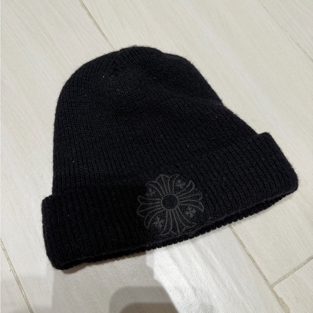 Chrome Hearts Black Knit Hat with Embroidered Motif